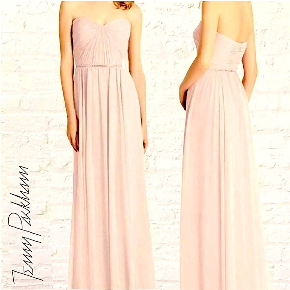 JENNY‎ PACKHAM Dress NEW Chiffon Gown Long Wedding Bridesmaid Cream Dusty Pink 8